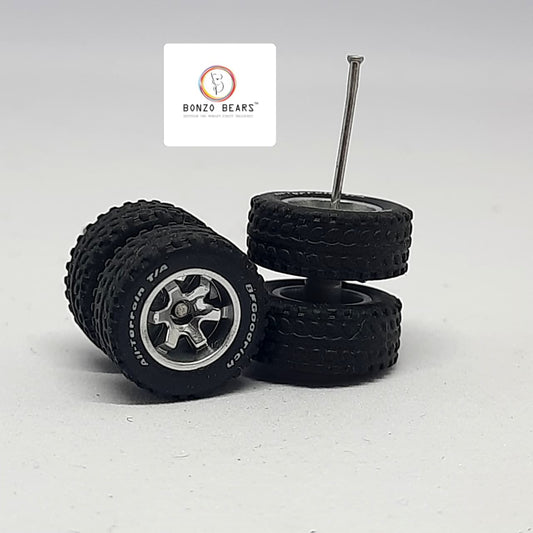4X4 BFGoodrich All-Terrain Rubber Tyres 14mm Dia-  6 Spoked Silver Rim for 1/64 SUV Compatible
