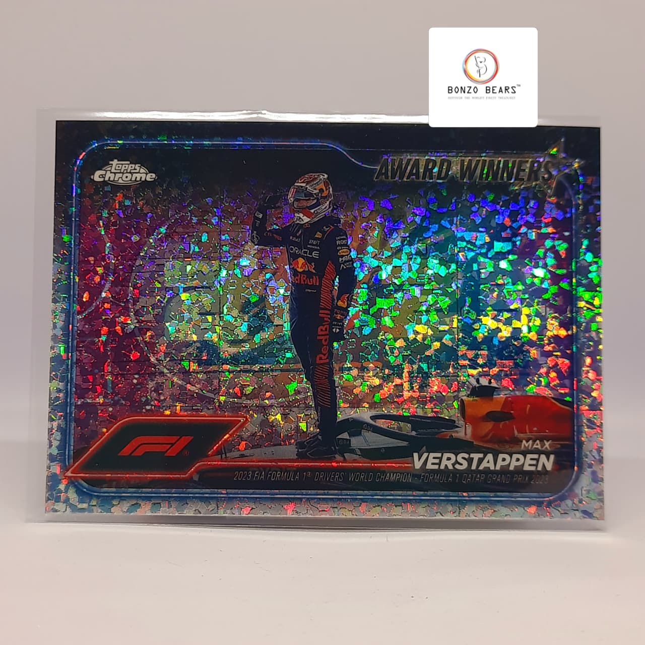 Max Verstappen(Limited Editon Numbered) - 2024 Topps Chrome F1  Award Winners Mini Diamond 224/299 - No #183 QATAR GRAND PRIX 2023| Bonzo Bears