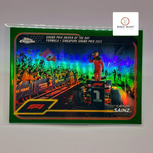 Carlos Sainz(Limited edtion/ Numbered) - 2024 Topps Chrome Formula 1 F1  Green 14/99 #173 Refractor Singapore Grand Prix 2023 | Bonzo Bears