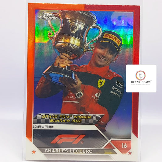 Charles Leclerc - 2023 Topps Chrome Formula 1 F1  Winner Bahrain Orange Red SP #144 | Bonzo Bears