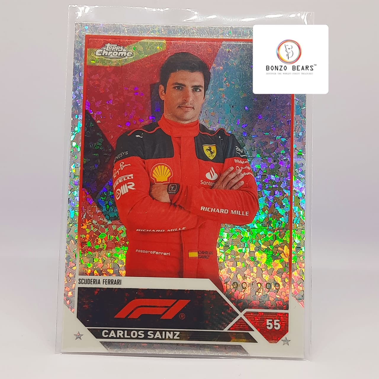 Carlos Sainz – Mini Diamond (Numbered 199/299) – 2023 Topps Chrome Formula 1 #18 | Bonzo Bears | Bonzo Bears