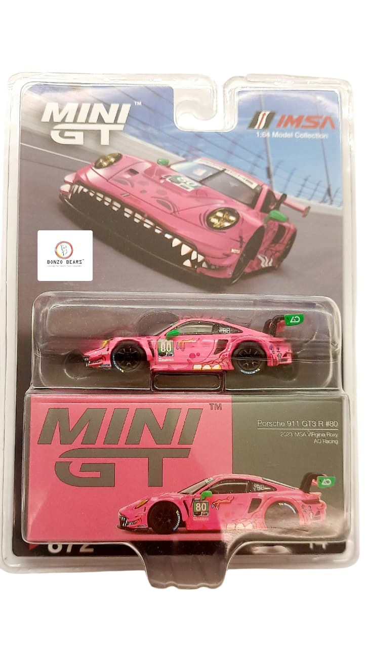 Mini GT 1:64 Porsche 911 GT3 R #80 AO Racing 2023 IMSA Virginia Roxy | Bonzo Bears