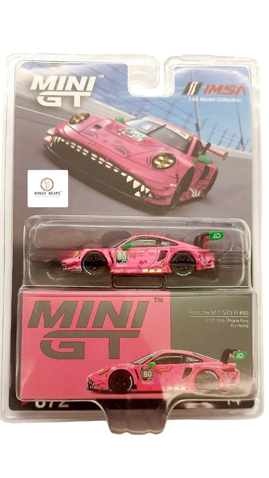 Mini GT 1:64 Porsche 911 GT3 R #80 AO Racing 2023 IMSA Virginia Roxy | Bonzo Bears