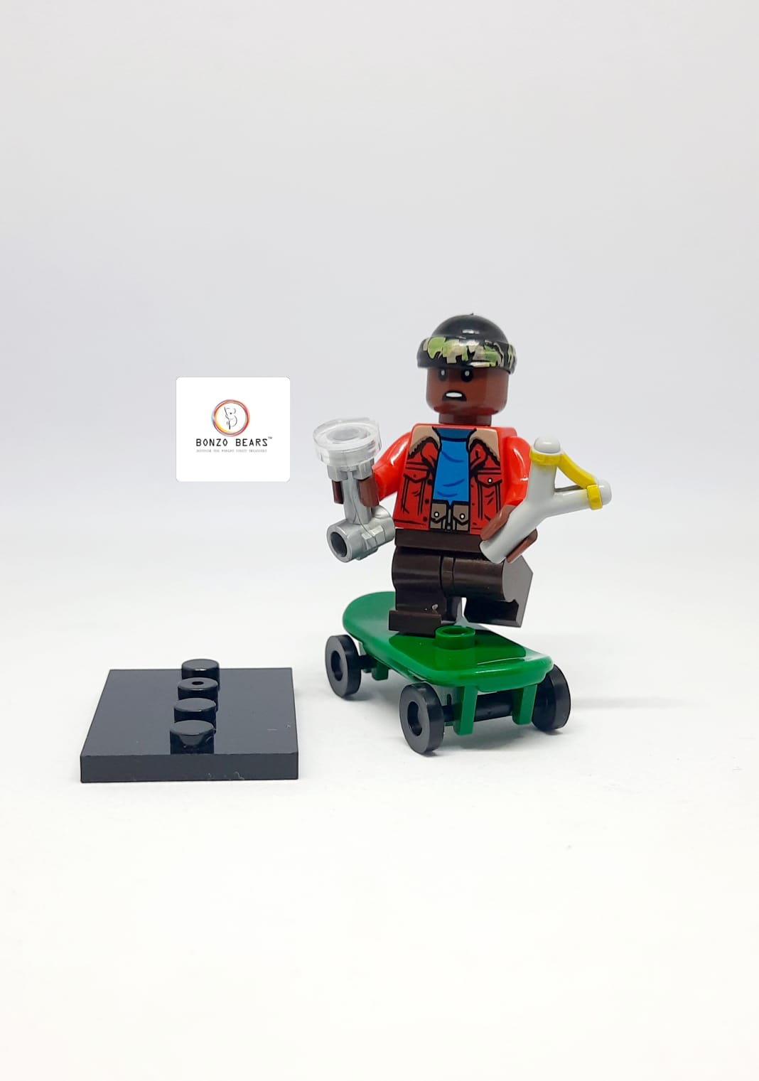 Lucas Sinclair with Slingshot, Binoculars & Skateboard - LEGO Compatible Mini Figure | Stranger Things