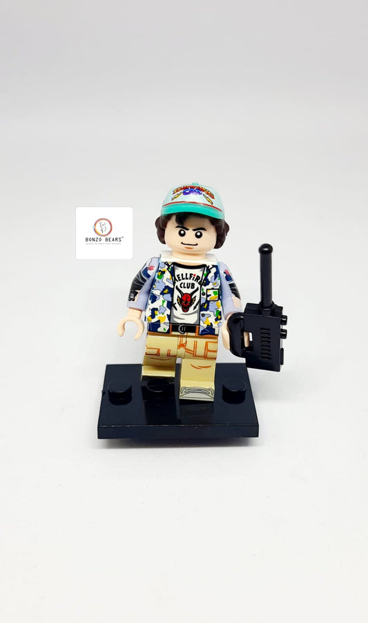 Dustin Henderson with Hellfire Club T-Shirt with Walkie Talkie - LEGO Compatible Mini Figure | Stranger Things