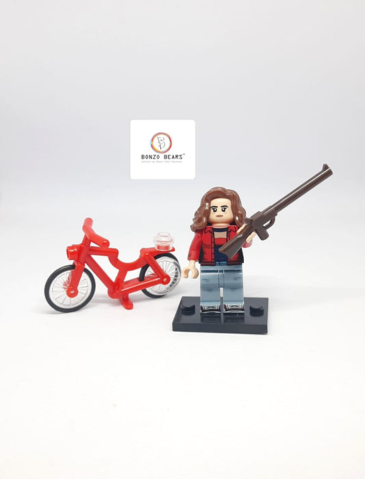 Nancy Wheeler with Rifle & Red Cycle | LEGO Compatible Mini Figure | Stranger Things