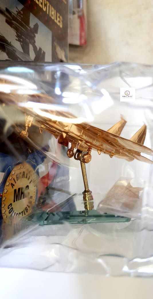 Rare F-15C Eagle (Gold Finish) Precision detailing/mirror base with Attitude-adjustable, swivel stand - MRC Aircraft Collectibles  (Dented Blister)