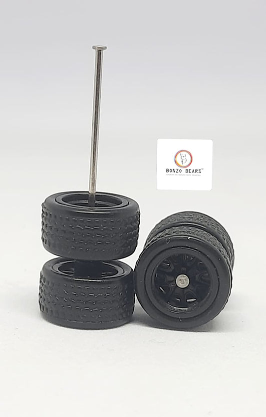 Rubber Tire - 10mm , Multi spoked Black Rim 28mm Axle
