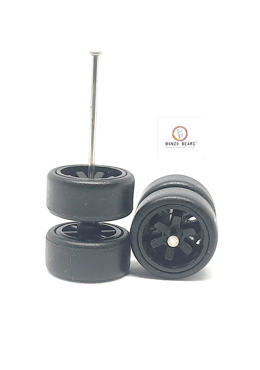 10mm Dia 6 Spoked - Black Rim Rubber Tyre - for 1/64 car