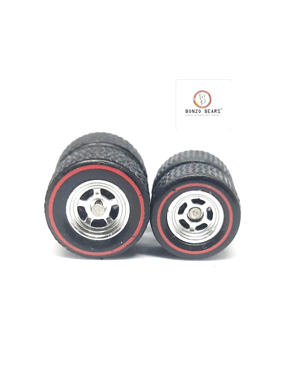 Rubber Tire -12mm + 10mm , Red lined  chrome Rim 22mm Axle