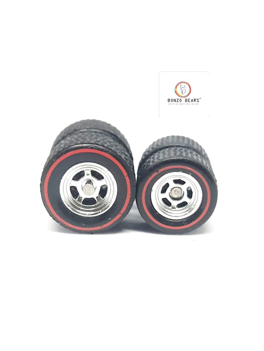 Rubber Tire -12mm + 10mm , Red lined  chrome Rim 22mm Axle