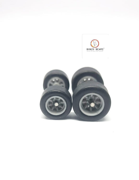 Rubber Tire - 10mm + 12mm  , Multi spoke Grey Rim 25mm Axle