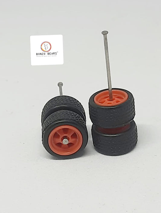 Rubber Tire - 10 mm , 5 Spoke red Rim 28mm axle