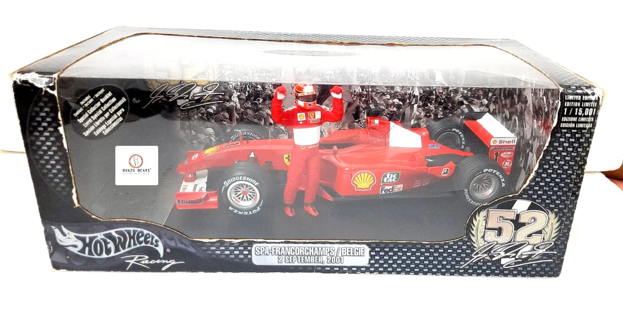 Exclusive Limited Edition 1/15001 1:18 Scale Michael Schumacher Scuderia Ferrari 52 Wins + WORLD CHAMPION F1 2001 - Hot Wheels | Bonzo Bear