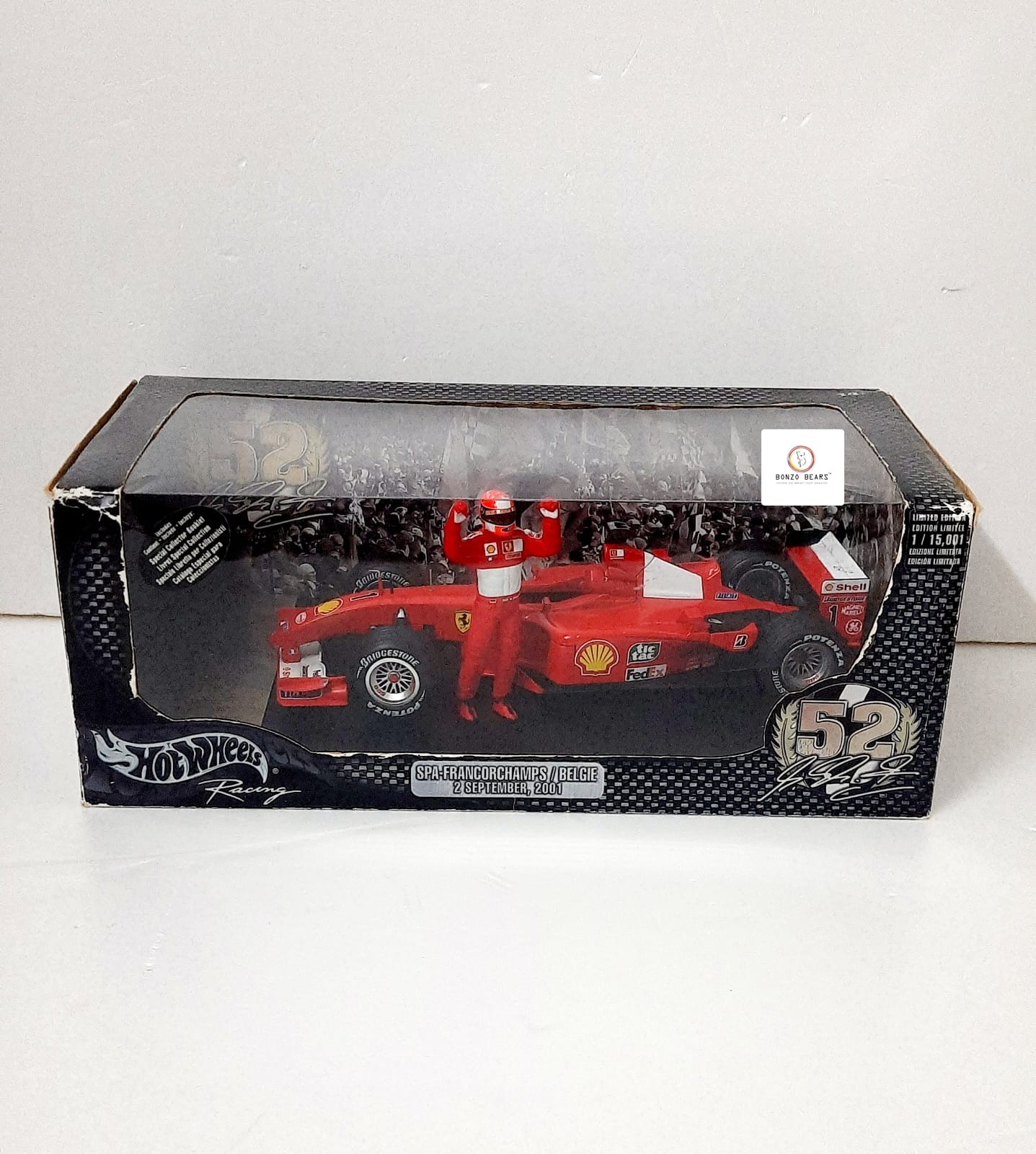 Exclusive Limited Edition 1/15001 1:18 Scale Michael Schumacher Scuderia Ferrari 52 Wins + WORLD CHAMPION F1 2001 - Hot Wheels | Bonzo Bear