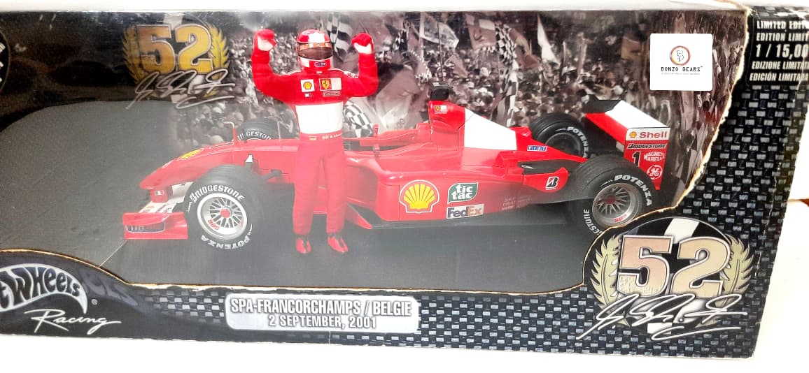 Exclusive Limited Edition 1/15001 1:18 Scale Michael Schumacher Scuderia Ferrari 52 Wins + WORLD CHAMPION F1 2001 - Hot Wheels | Bonzo Bear