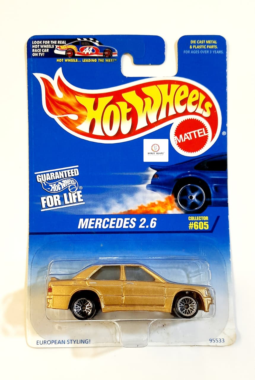 Gold Mercedes 2.6 collector #605 (1997 Released) - Hot Wheels | Bonzo Bears