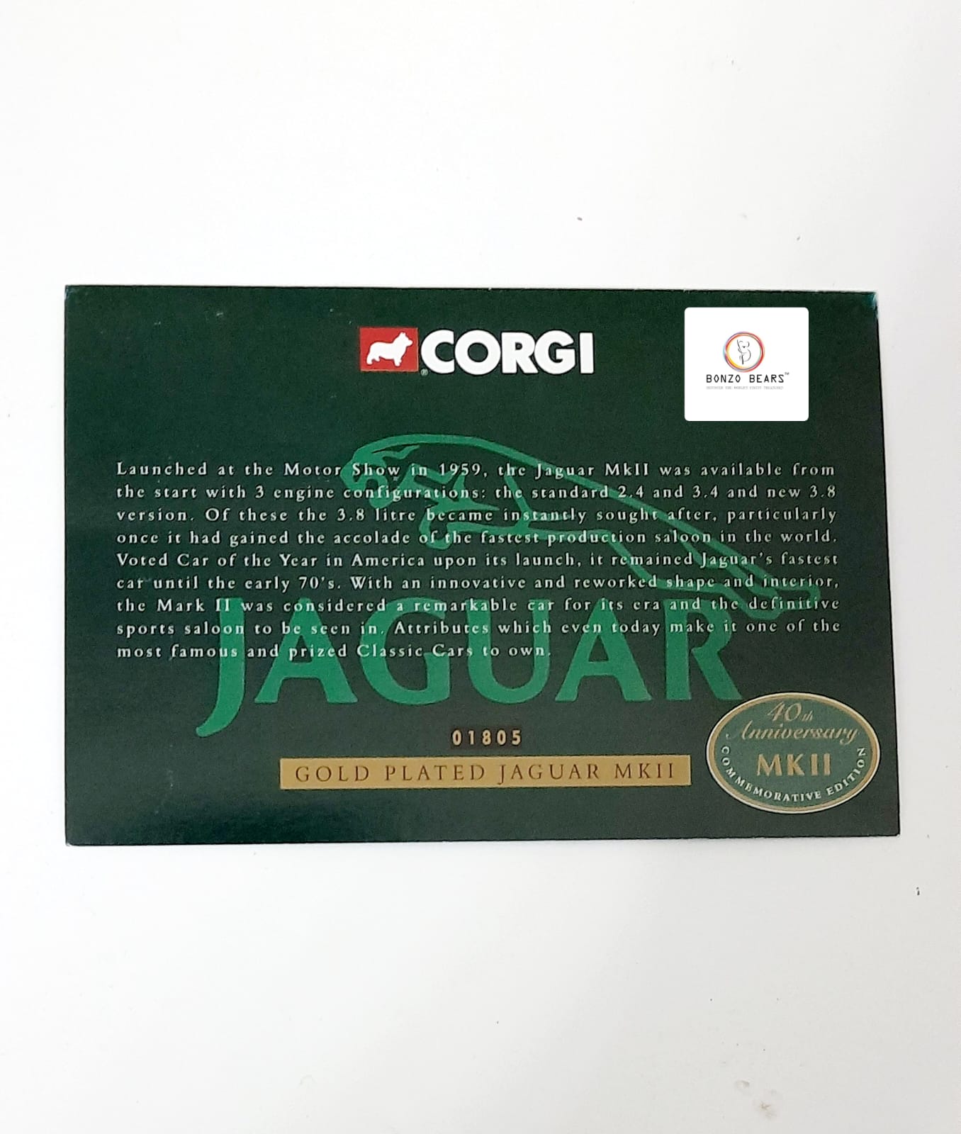 Limited Edition  numbered GOLD PLATED 40th Anniversary Edition - Corgi 1/43 Jaguar MKII-- 1997 Release
