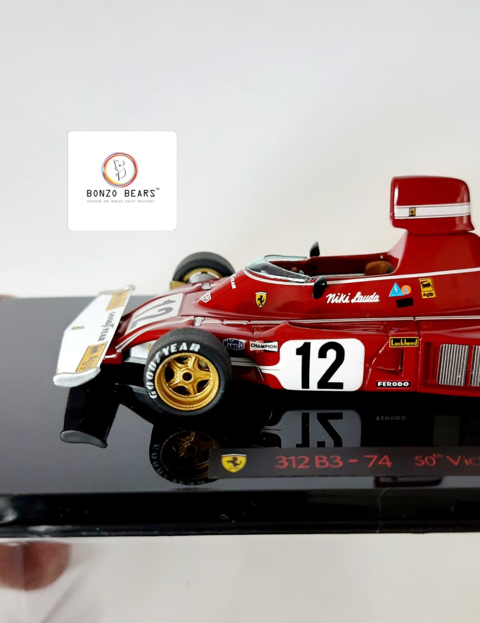 Limited Edition 1 of 10000 1:43 1974 Ferrari 312 B3-74 driven by Niki Lauda - Winner Spanish Grand Prix - 50th FERRARI VICTORY - Hot Wheels | Bonzo Bears