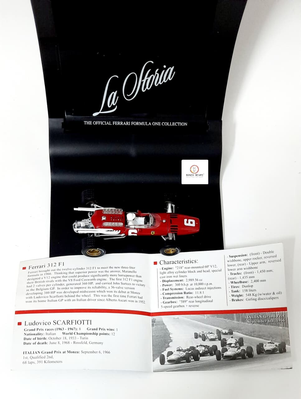 RARE - The Official Ferrari Formula One Collection 1966 1:43 Hot Wheels 'La Storia' Ferrari 312 F1 #6 with Original Flyer