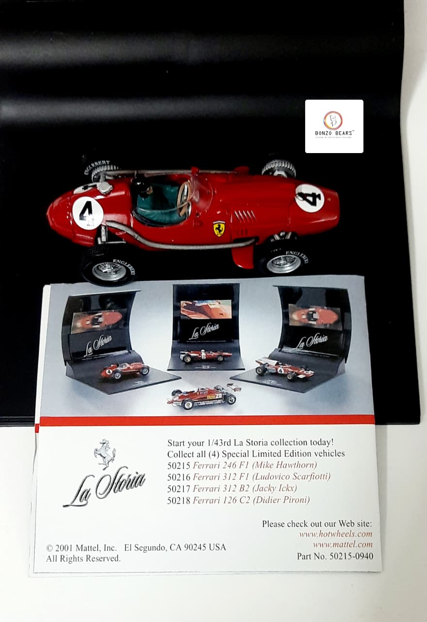 RARE - The Official Ferrari Formula One Collection 1958 1:43 Hot Wheels 'La Storia' Ferrari Dino 246 #4 with Original Flyer