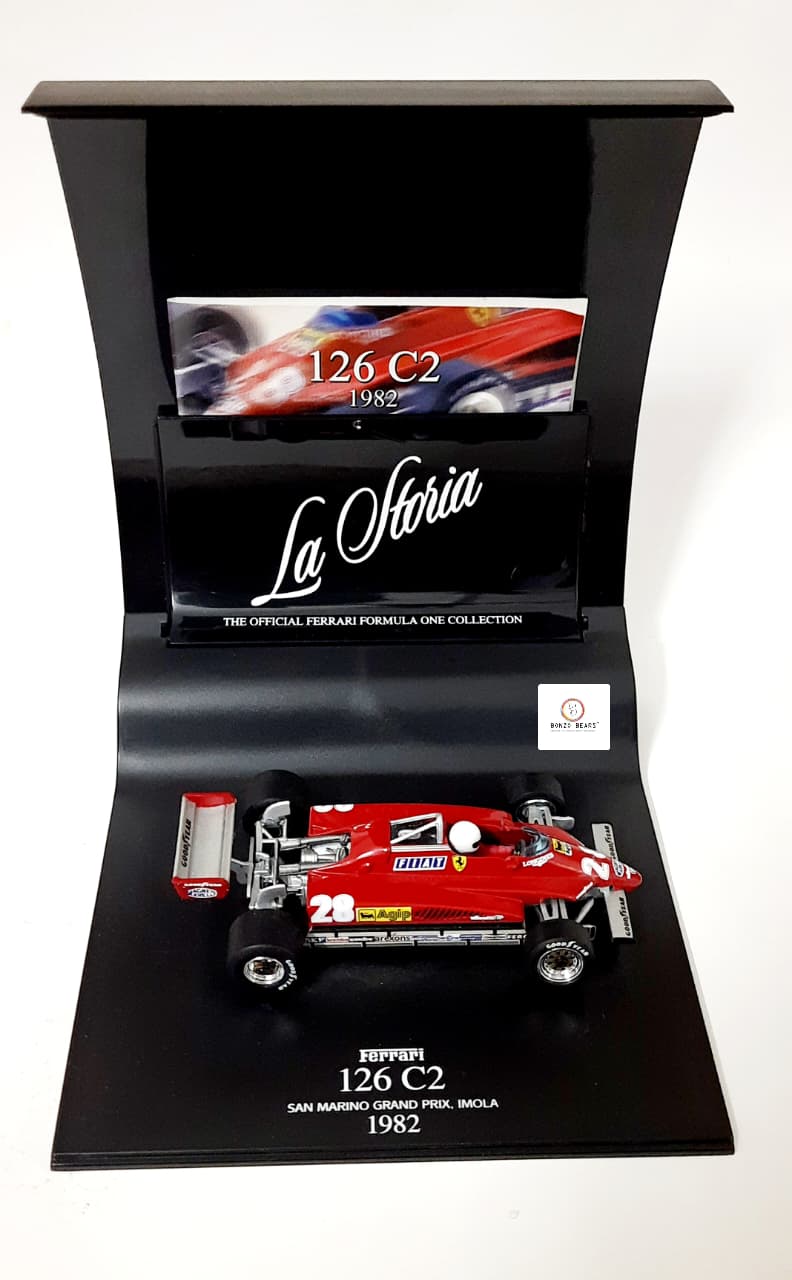 RARE - The Official Ferrari Formula One Collection 1982 1:43 Hot Wheels 'La Storia' Ferrari 126 C2 F1 #28 with Original Flyer