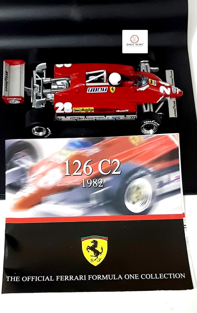 RARE - The Official Ferrari Formula One Collection 1982 1:43 Hot Wheels 'La Storia' Ferrari 126 C2 F1 #28 with Original Flyer