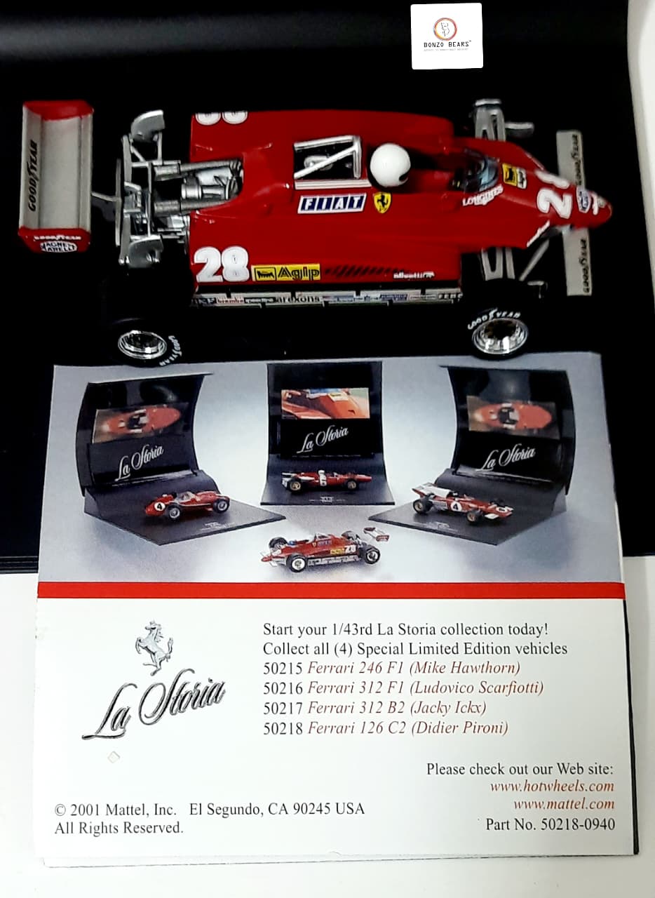RARE - The Official Ferrari Formula One Collection 1982 1:43 Hot Wheels 'La Storia' Ferrari 126 C2 F1 #28 with Original Flyer