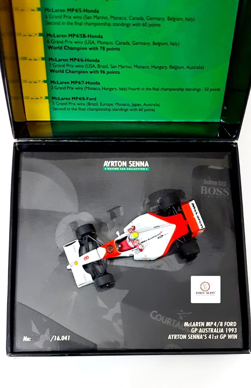 Mini Champs 1:43 McLaren MP4/8 Ford - Ayrton Senna - Winner 1993 Australian Grand Prix (41st Win)