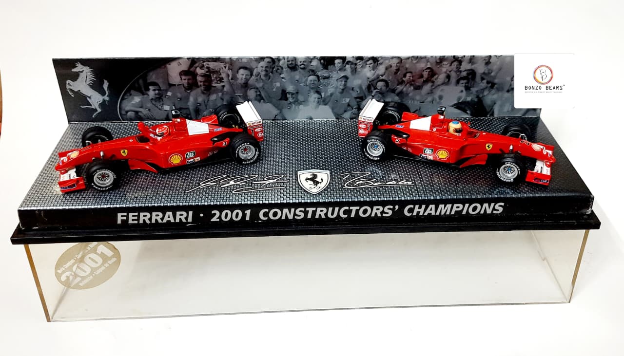 Hot Wheels 1:43 Elite Formula 1 Ferrari 2001 Constructors' Champions - Ferrari's 2001 Championship victory Michael Schumacher and Rubens Barrichello