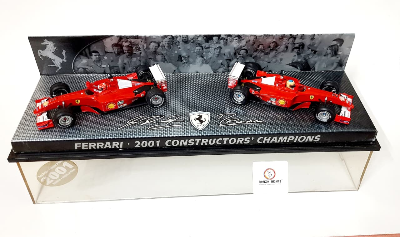 Hot Wheels 1:43 Elite Formula 1 Ferrari 2001 Constructors' Champions - Ferrari's 2001 Championship victory Michael Schumacher and Rubens Barrichello