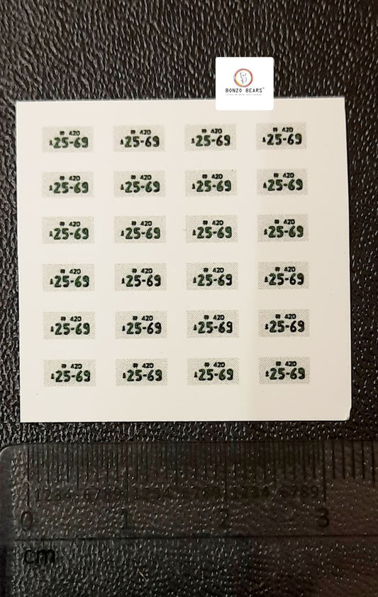 1/64 Cars - Japan - 25-69 White - LICENSE PLATE  - Custom Universal WaterSlide Decal 25-69 | Bonzo Bearsater Decals | Bonzo Bears