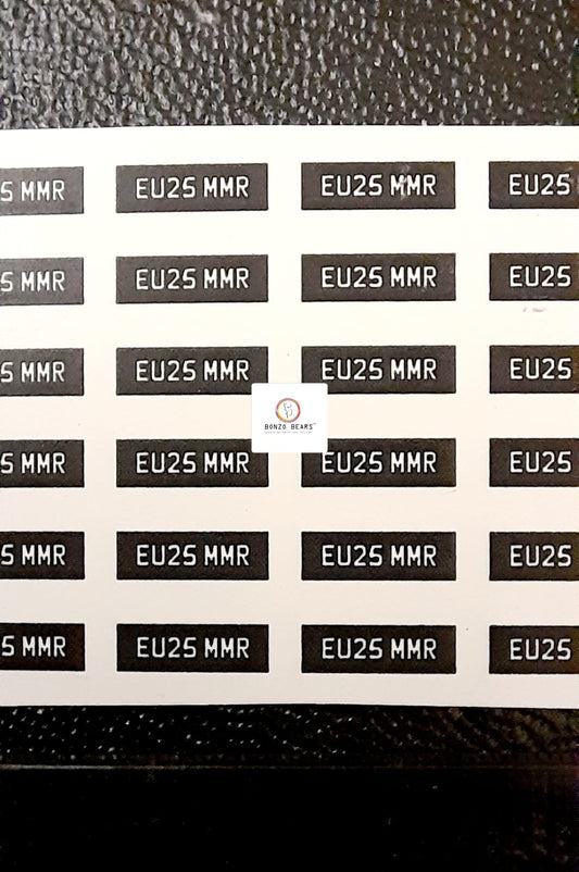 Europe Number Plate EU25 MMR - LICENSE PLATE for 1/64 Cars -  Universal WaterSlide Decal | Bonzo Bears