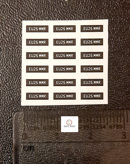 Europe Number Plate - EU25 MMR - Black - Waterslide Decals for 1/64 Cars| Bonzo Bears