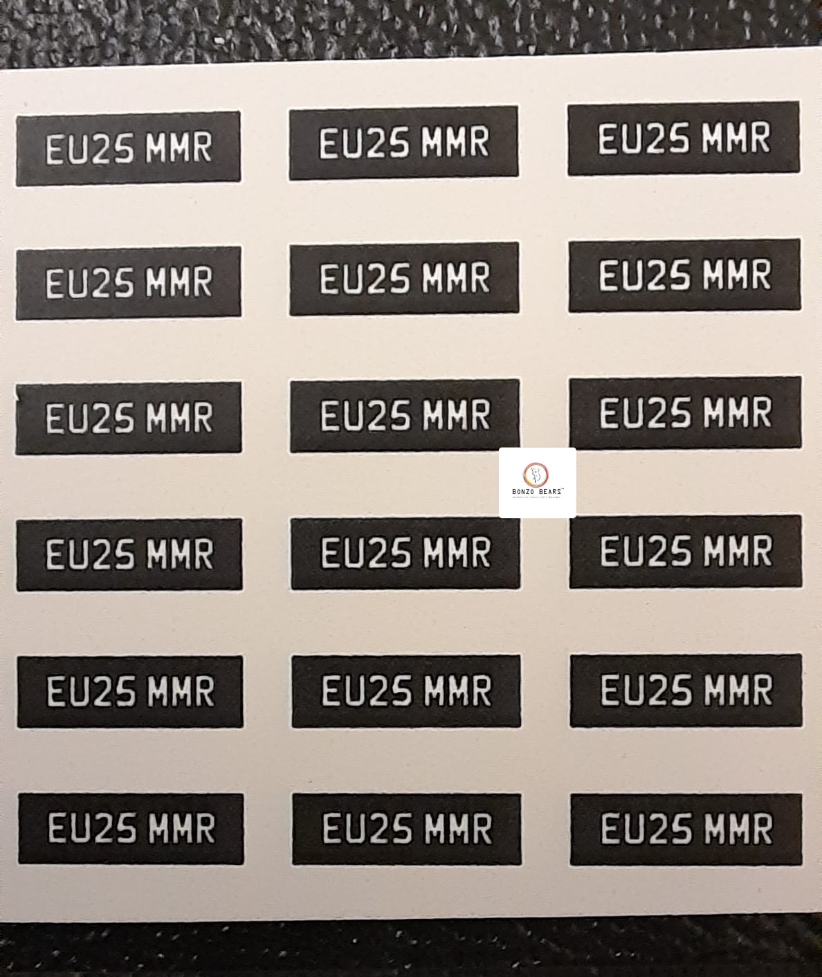 Europe Number Plate - EU25 MMR - Black - Waterslide Decals for 1/64 Cars| Bonzo Bears