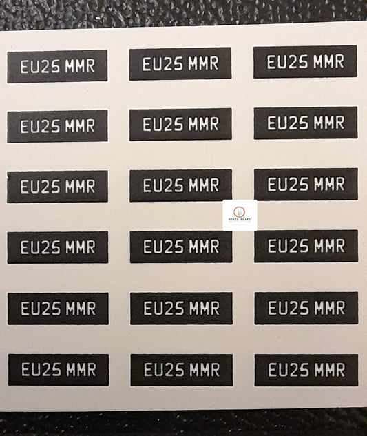 Europe Number Plate - EU25 MMR - Black - Waterslide Decals for 1/64 Cars| Bonzo Bears