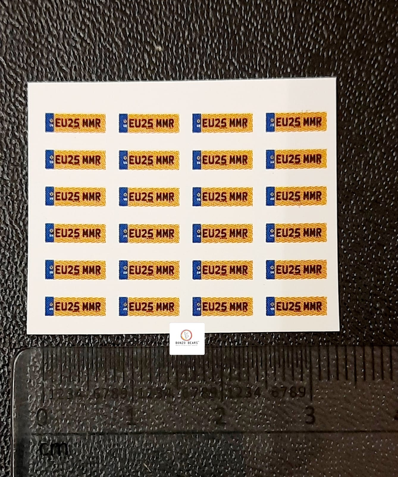 Europe Number Plate - EU25 MMR - Yellow - Waterslide Decals for 1/64 Cars| Bonzo Bears