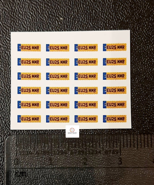 Europe Number Plate - EU25 MMR - Yellow - Waterslide Decals for 1/64 Cars| Bonzo Bears