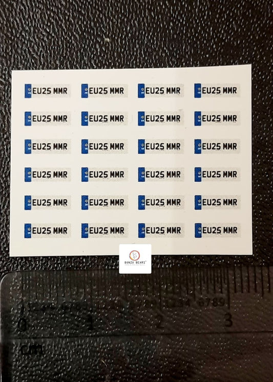 Europe Number Plate - EU25 MMR - White - Waterslide Decals for 1/64 Cars| Bonzo Bears