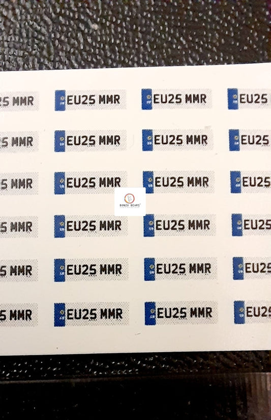 Europe Number Plate - EU25 MMR - White - Waterslide Decals for 1/64 Cars| Bonzo Bears