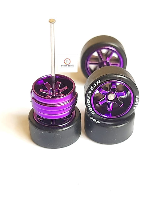 Rubber Tyre - 10mm Purple rim 6 spoke with Goodyear Eagle - 25mm axle Cv1