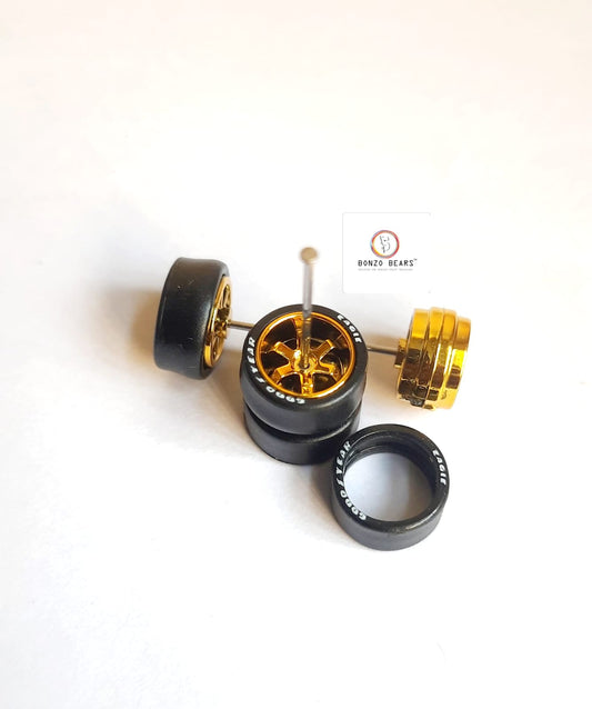 Rubber Tyre - 10mm Gold Rim 6 Spoke Goodyear Eagle - 25mm Axle Cv1