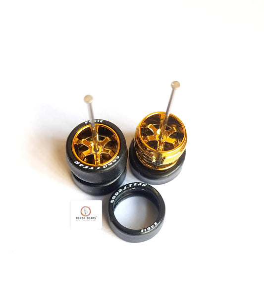 Rubber Tyre - 10mm Gold Rim 6 Spoke Goodyear Eagle - 25mm Axle Cv1