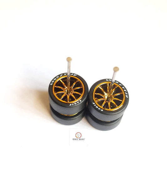 Rubber Tyre - 10mm Gold Rim 10 Spoke with Goodyear Eagle - 25mm Axle Cv1