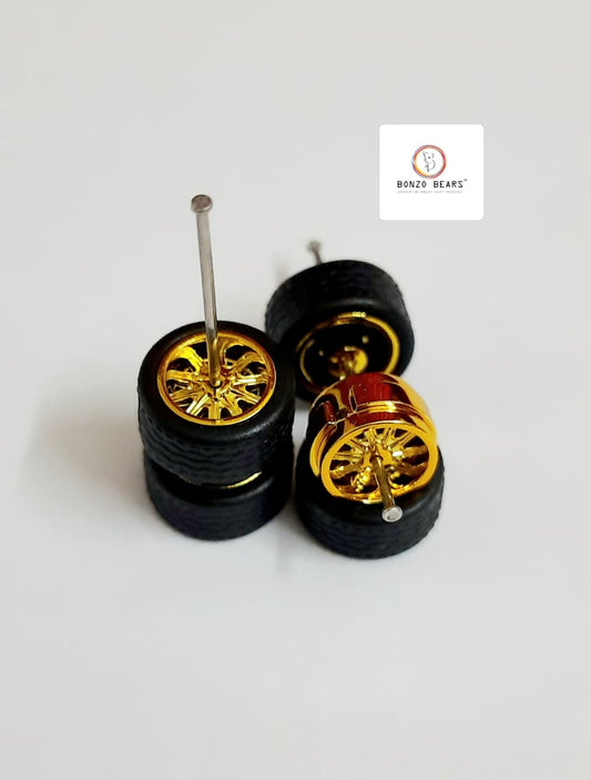 Rubber Tyre - 10mm Gold Rim 10 Spoke with 28mm Axle Cv2