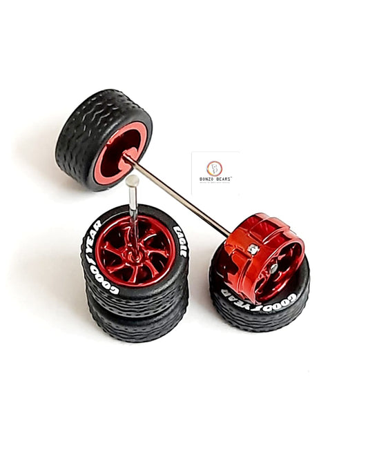 Rubber Tyre - 10mm Red Rim 7 Spoke with Goodyear Eagle, 28mm Axle Cv2