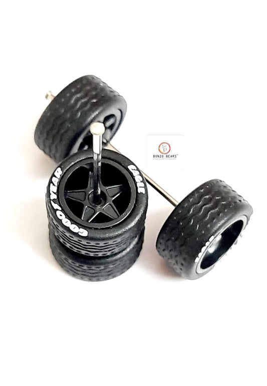 Rubber Tyre - 10mm Black Star Shaped with Goodyear Eagle, 28mm Axle Cv2