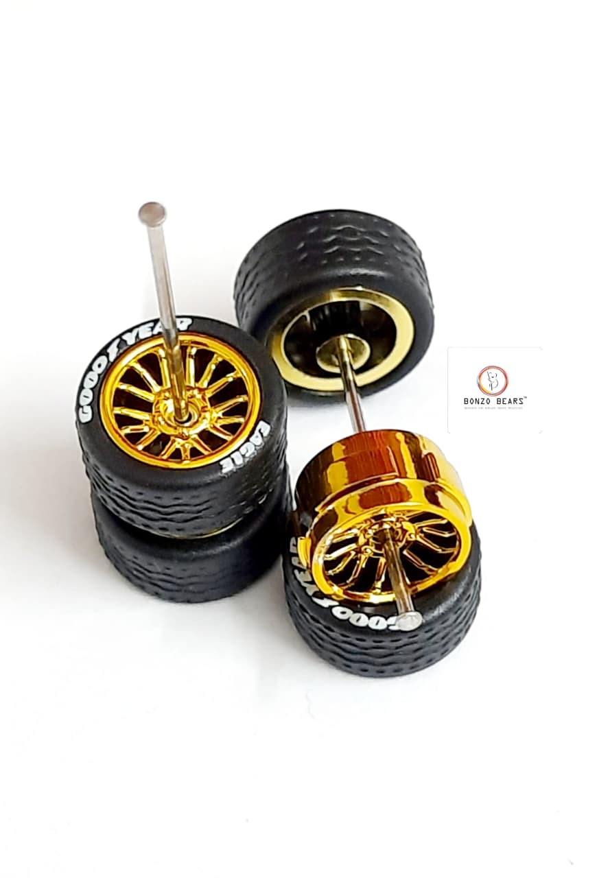 Rubber Tyre - 10mm Gold Multispoke with Goodyear Eagle, 28mm Axle Cv2