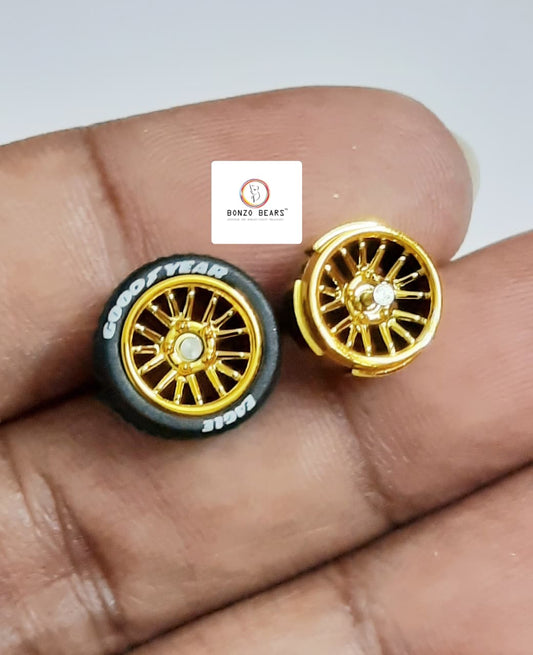 Rubber Tyre - 10mm Gold Multispoke with Goodyear Eagle, 28mm Axle Cv2