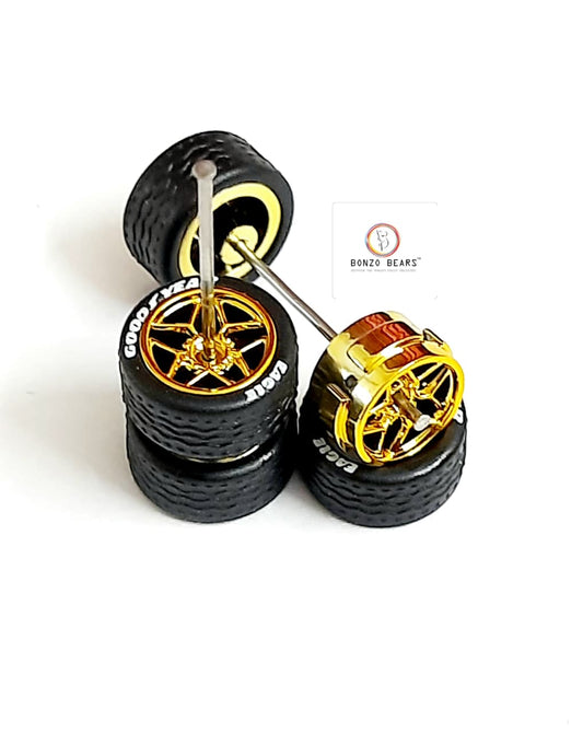 Rubber Tyre - 10mm Gold Rim Star - Goodyear Eagle, 28mm Axle Cv2